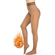 Fleece Lined Tights Women Sheer Fake Translucent Winter Thermal Pantyhose Opaque Warm Thick High Waist Leggings(XS-2XL)
